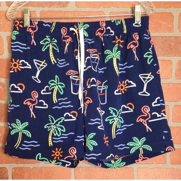 Chubbies Mens Swim Trunks Shorts Size L Tropical Neon Lights Print Flamingo - Picture 1 of 8